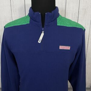Vineyard Vines Men's Medium Blue & Green Quarter Zip Long Sleeve Sweater